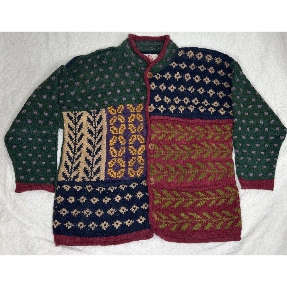 AMANO Geometric Pattern Hand-knitted Wool Cardigan Unisex Oversized Boxy Large